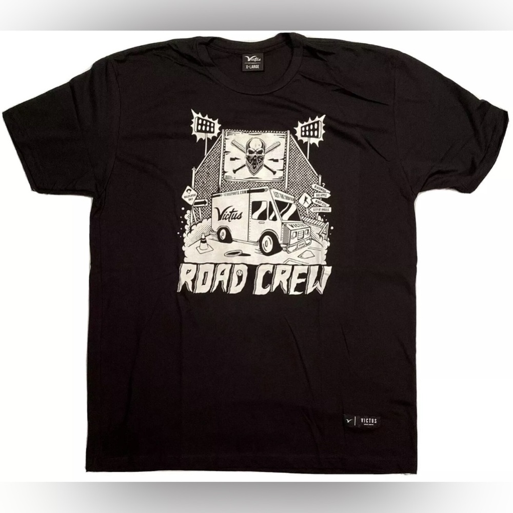 SZ XL VICTUS BASEBALL T SHIRT BAT BLACK ROAD CREW TOUR SHIRT SKULL MENS NEW